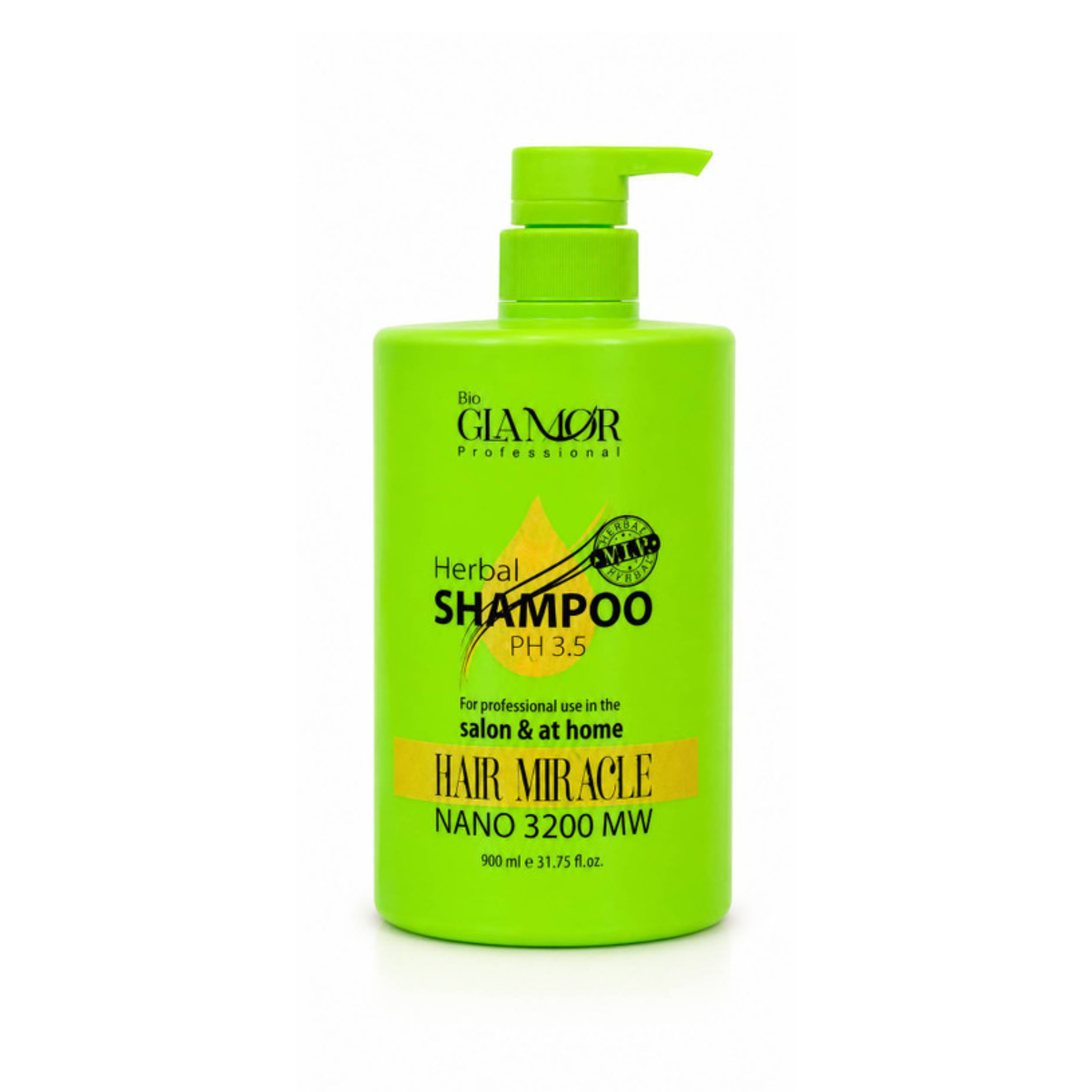شامپو گیاهی بیو گلامور Herbal Shampoo PH 3.5 Hair Miracle Nano 3200 MW حجم 900 میلی‌لیتر