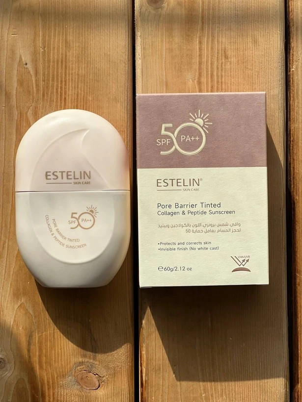 Pore Barrier Tinted Collagen & Peptide Sunscreen → ضدآفتاب رنگی، مناسب برای یکدست کردن رنگ پوست و پوشش سبک (رنگ قهوهای)