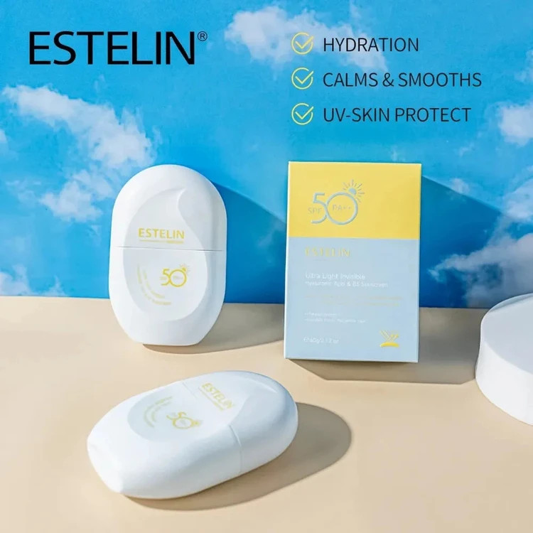 Hyaluronic Acid & B5 Sunscreen → برای آبرسانی و پوستهای خشک/کمآب (رنگ زرد آبی)