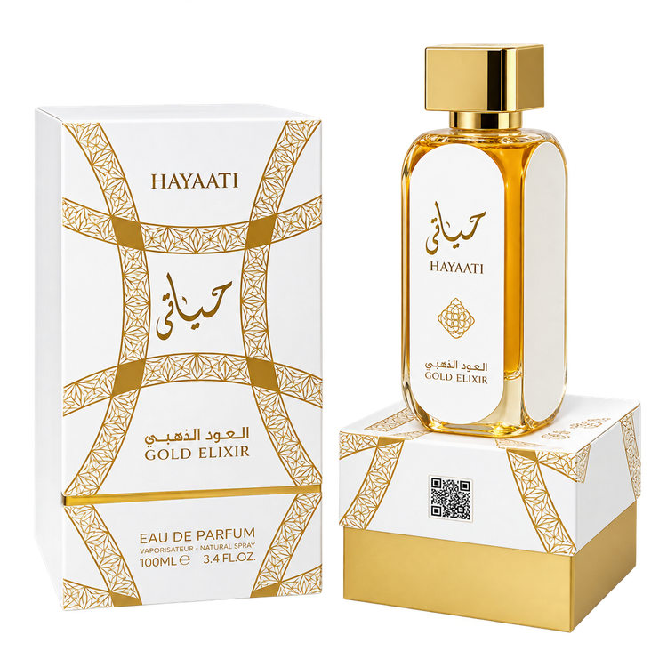 ادوپرفیوم عطر ادکلن حیاتی رنگ سفید لطافه صد میل اصل الجوهر الذهبی Lattafa Hayaati Gold elixir