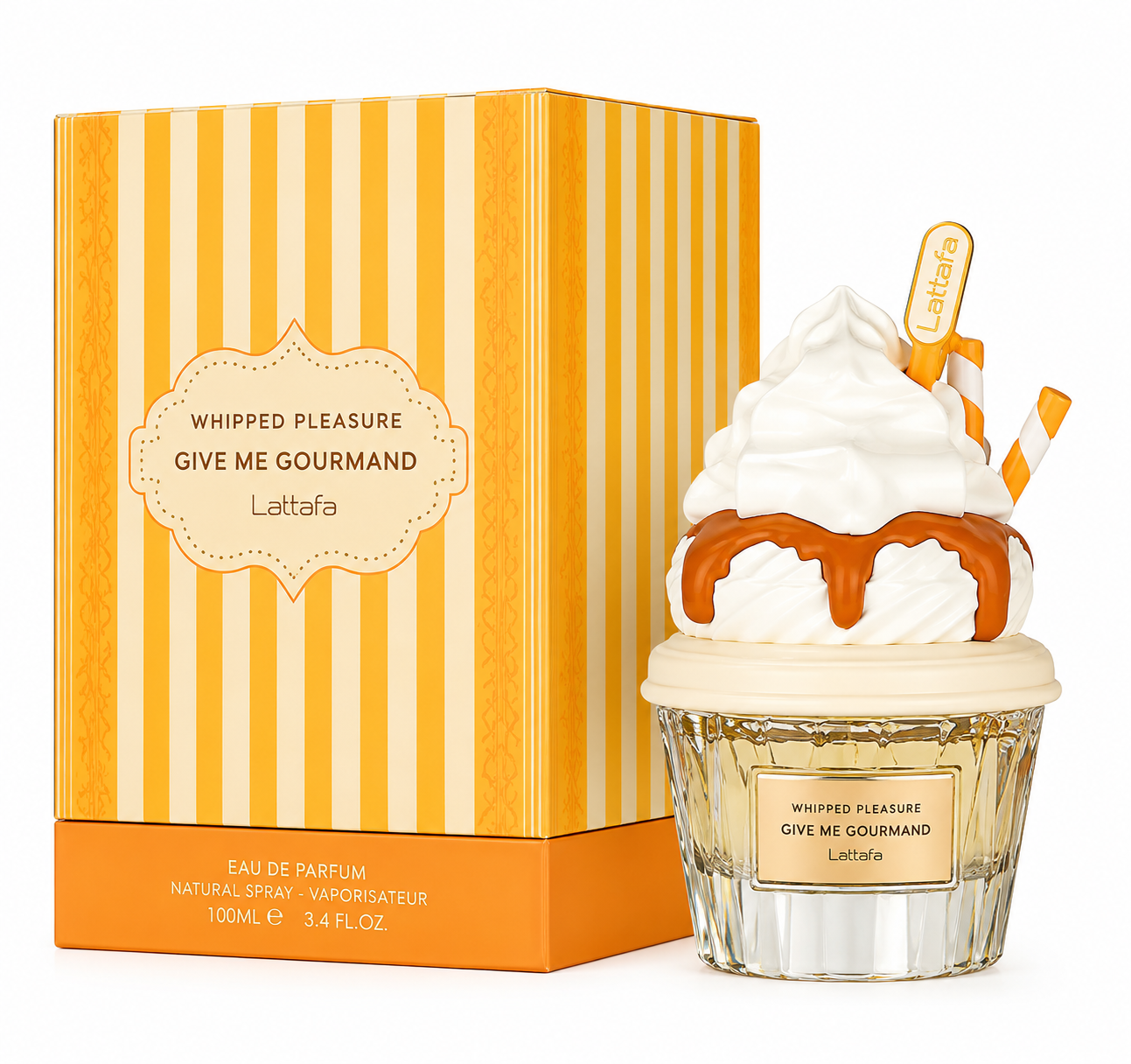 ادکلن بستنی لطافه زرد گیو می گورمند طرح ویپد پلژر Lattafa whipped pleasure give me gourmand